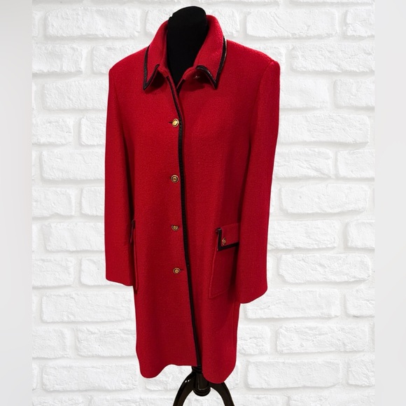 Talbots Red Trench Coat with Black Trim - Picture 1 of 6